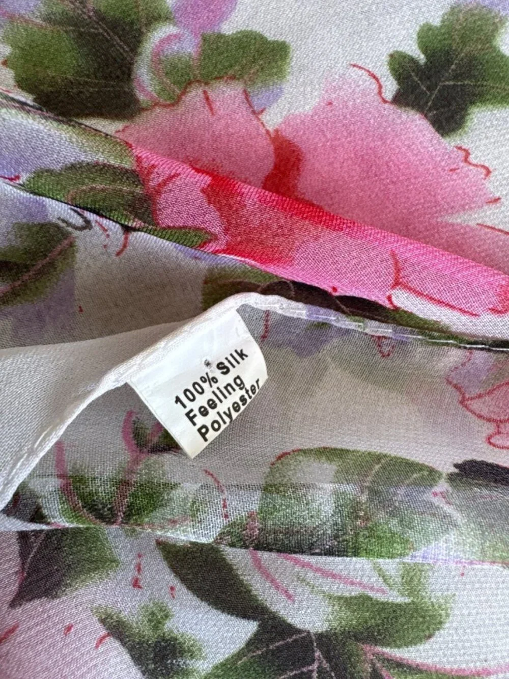White Sheer Pink Floral Rectangle Women's Fashion Scarf